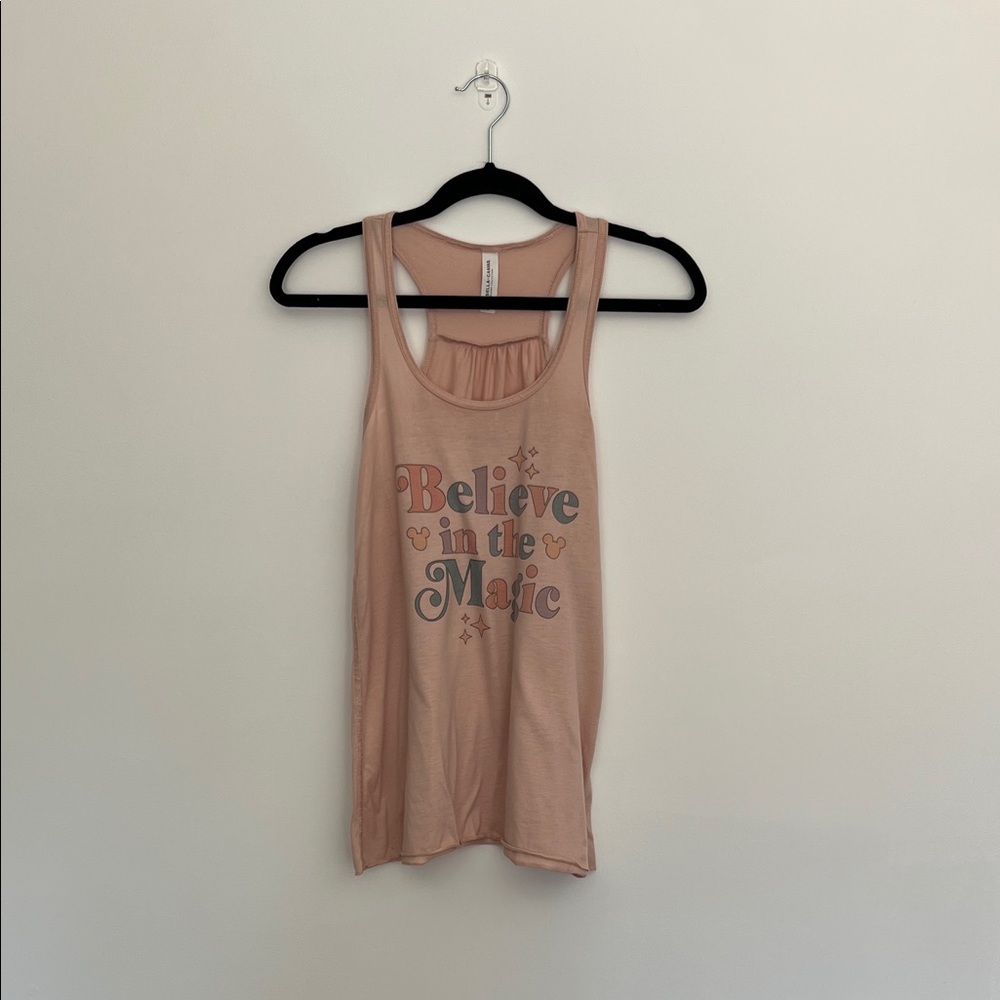 bella canvas peach tank top, disney “believe in the magic” racer back, size med